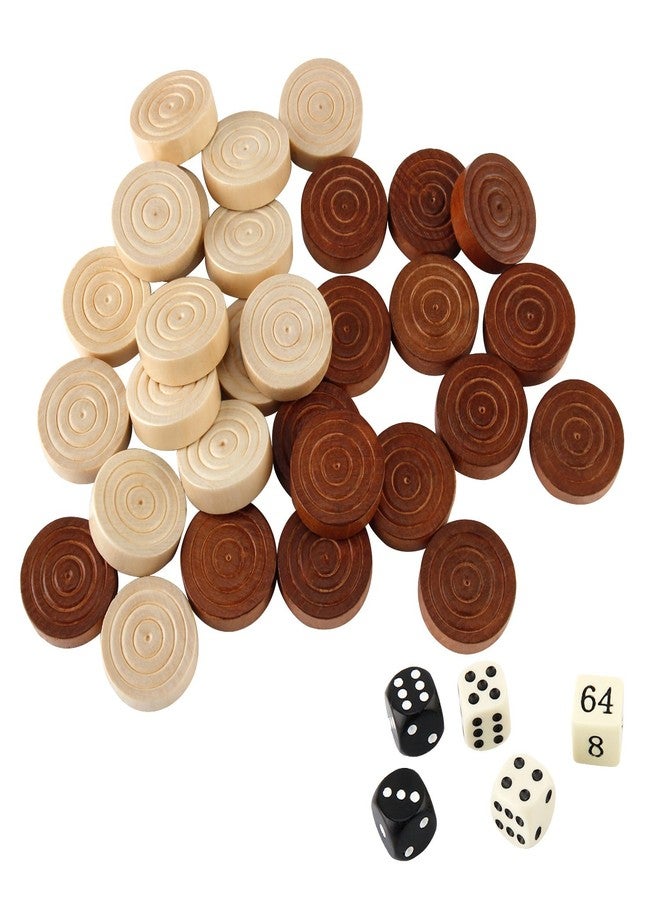 Amerous Thread Wooden Checkers Pieces Nature Wood Backgammon Pieces with Drawstring Bag, 5 Dices Included - Image 5